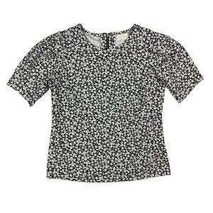 Melloday Black Ditsy Floral Blouse Top w Pleated Sleeve Size S Office Church